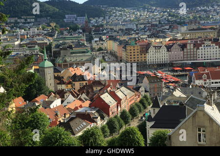 View over rooftops of city centre buildings in Bergen, Norway Stock Photo