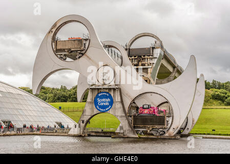 The Falkirk Wheel linking The Forth & Clyde and Union Canals. Stock Photo