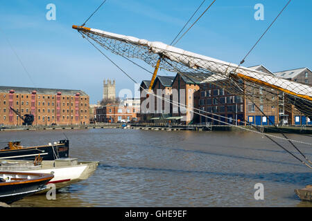 Traditional vessels undergoing maintenance in Gloucester Docks, Gloucester, UK Stock Photo