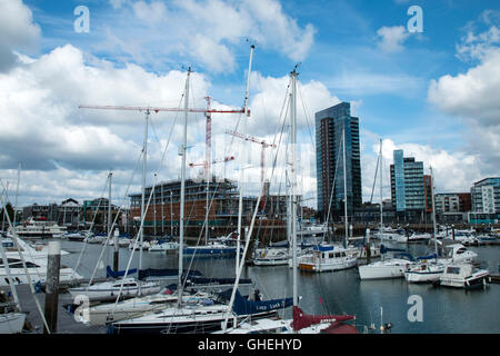 Ocean Village, Southampton. Marina with construction works in the background Stock Photo