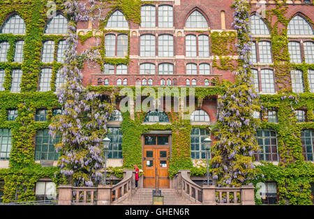 a student at the big staircase in front of university library in Lund Sweden Stock Photo