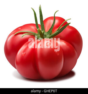 Ribbed heirloom tomato with sepal. Clipping paths, shadow separated, infinite depth of field Stock Photo