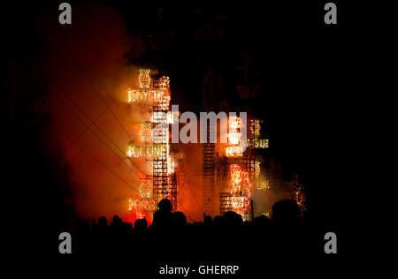 Castle pyrotechnics (castillos) during the National Pyrotechnics Festival in Tultepec, Mexico Stock Photo