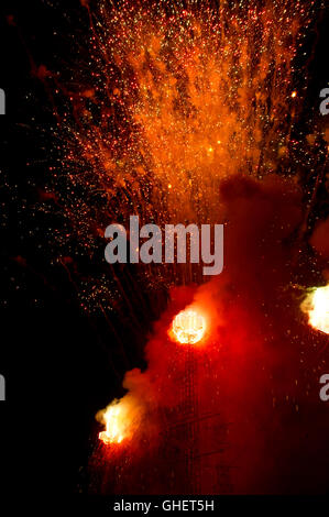 Castle fireworks (castillos) during the National Fireworks Festival in Tultepec, Estado de Mexico Stock Photo