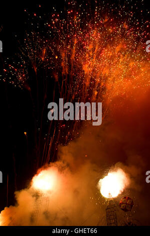 Castle fireworks (castillos) during the National Fireworks Festival in Tultepec, Estado de Mexico Stock Photo