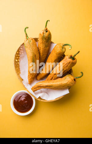 Chilli Pakora or mirch pakoda , An extremely delicious and mouth watering snack of Pakistani & Indian Pe Stock Photo