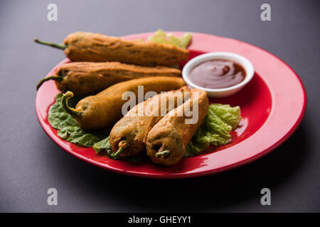 Chilli Pakora or mirch pakoda , An extremely delicious and mouth watering snack of Pakistani & Indian Pe Stock Photo