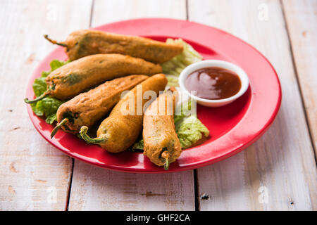 Chilli Pakora or mirch pakoda , An extremely delicious and mouth watering snack of Pakistani & Indian Pe Stock Photo