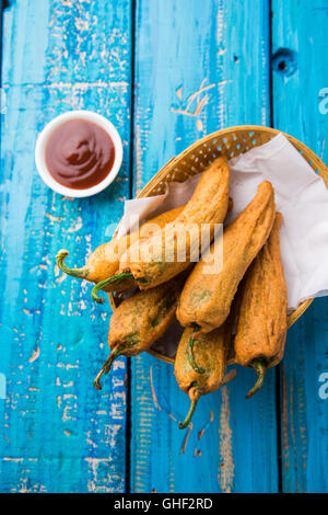 Chilli Pakora or mirch pakoda , An extremely delicious and mouth watering snack of Pakistani & Indian Pe Stock Photo