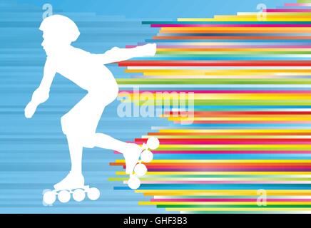 Boy driving roller skates abstract vector background illustration Stock Vector