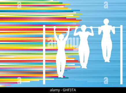 Man pull-ups bar exercising gym vector abstract background Stock Vector