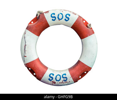 Rustic SOS Lifebuoy Stock Photo