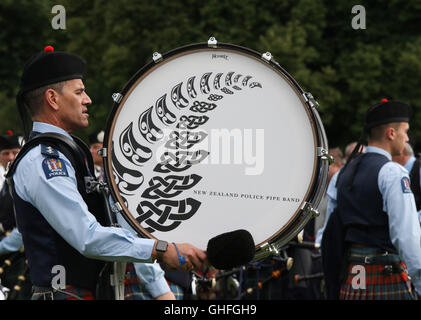 The New Zealand Police Pipe Band in action at the Lisburn & Castlereagh City Council Pipe Band Championship 2016 Stock Photo