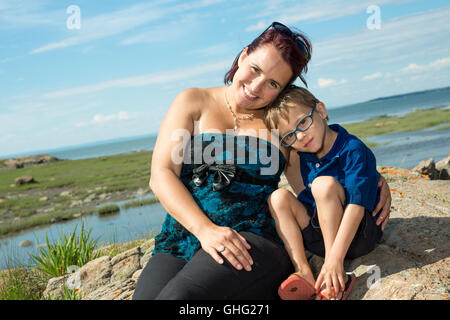 mother son spending time outdoor Stock Photo