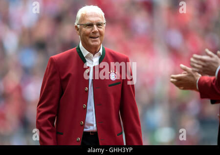 Franz Beckenbauer at the celebration after the German Bundesliga soccer match between FC Bayern Munich and Hanover 96 at Allianz Arena in Munich, Germany, 14 May 2016. PHOTO: THOMAS EISENHUTH/dpa - NO WIRE SERVICE - | usage worldwide Stock Photo