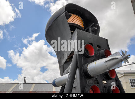 Submarine bow with torpedo tubes on display outside the Western Australian Maritime Museum in Fremantle, Western Australia. Stock Photo