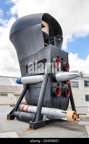 Submarine bow with torpedo tubes on display outside the Western Australian Maritime Museum in Fremantle, Western Australia. Stock Photo