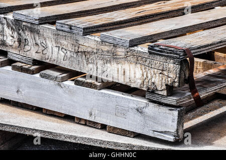 Closeup of wooden pallets used in the freight and transportation industry. Stock Photo