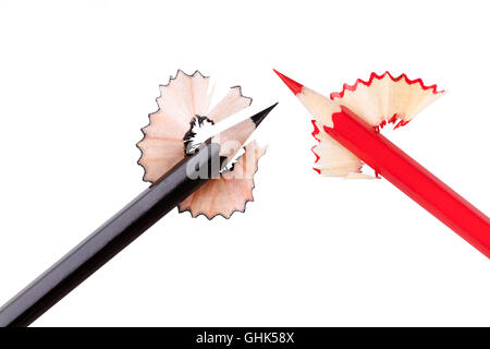 red and black pencil on a white background Stock Photo