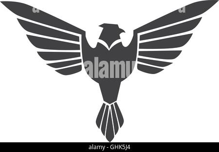 Black eagle head silhouette with shiny eyes on golden round. Vector ...