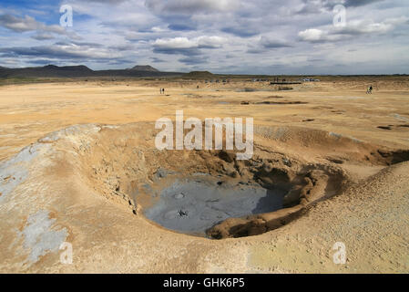 Pool of bubbling mud in Hverir, Namafjall, Iceland. Stock Photo