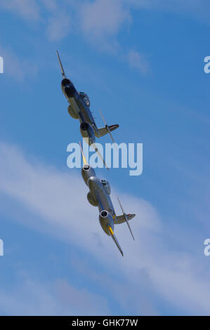 Gloster Meteor T7 WA591 in formation with Armstrong Whitworth Meteor NF 14. Stock Photo