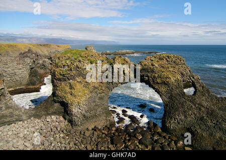 Rock arch Gaktlettur in Arnarstapi, Snaefellsnes peninsula, Iceland. Stock Photo