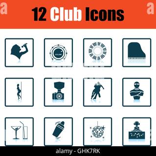 Set of twelve Night club icons. Shadow reflection design. Vector illustration. Stock Vector