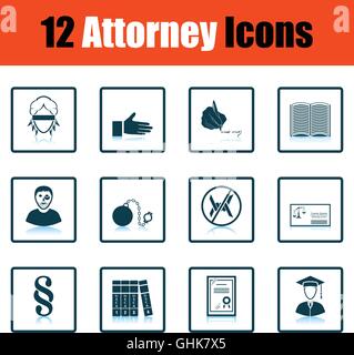 Set of attorney  icons.  Shadow reflection design. Vector illustration. Stock Vector