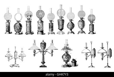 Kerosene and Oil Lamps, 1881 Stock Photo