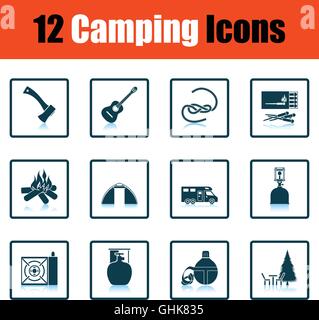 Camping icon set. Shadow reflection design. Vector illustration. Stock Vector