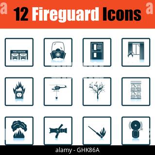 Set of fire service icons. Shadow reflection design. Vector illustration. Stock Vector