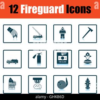 Set of fire service icons. Shadow reflection design. Vector illustration. Stock Vector
