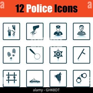 Set of police icons. Shadow reflection design. Vector illustration. Stock Vector