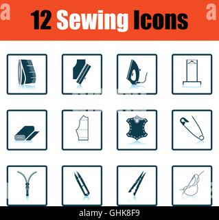 Set of sewing icons. Shadow reflection design. Vector illustration. Stock Vector