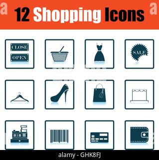 Shopping icon set. Shadow reflection design. Vector illustration. Stock Vector