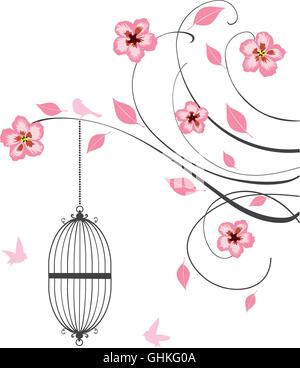 vector illustration of vintage floral cages with birds Stock Vector ...