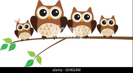 vector illustration of a fun owl family Stock Vector