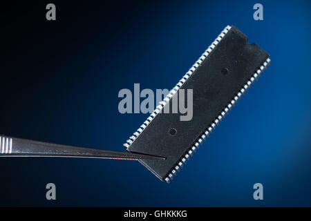 Silicon chip with an artificial neural network Stock Photo