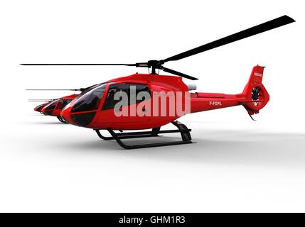 3D render image representing a row of Rescue Helicopters Stock Photo
