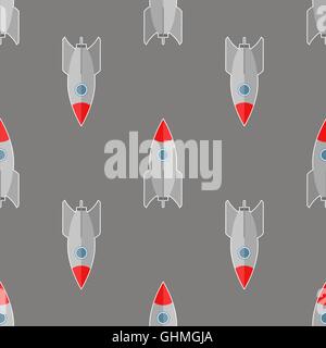 Space Rocket Flying Seamless Pattern Stock Vector