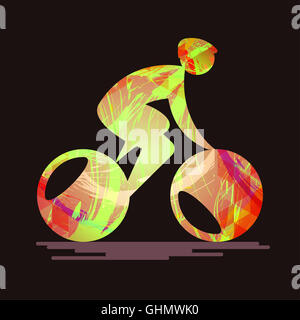 Bicycle sport card with an abstract character cycling, splash paint and flat style. Digital vector image Stock Photo