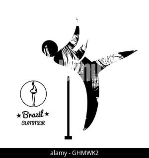 Brazil summer sport card with an abstract hammer thrower, in black outlines. Digital vector image Stock Photo