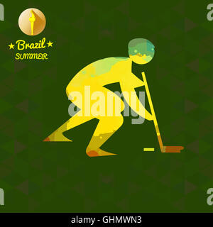 Brazil summer sport card with an yellow abstract hockey player. Digital vector image Stock Photo