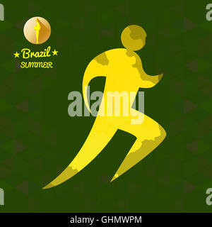 Brazil summer running sport card with an yellow abstract runner. Digital vector image Stock Photo