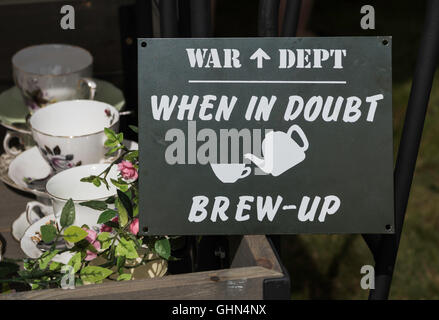 World War 2 poster seen at a 1940s re-enactment weekend at Leyburn, North Yorkshire. At one of the catering tents. Stock Photo