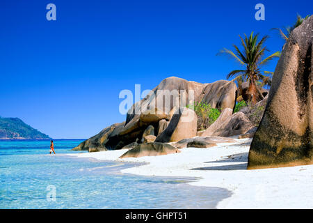 Anse Source d'argent beach at  la Digue island, Seychelles Stock Photo