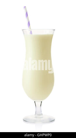 Glass of vanilla milkshake isolated on white background Stock Photo