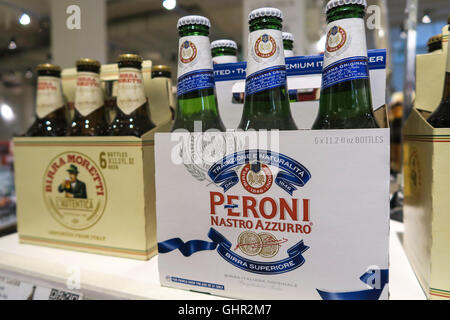 Peroni Beer Bottle Display, Eataly Italian Marketplace, NYC Stock Photo