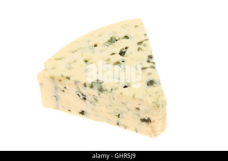 Wedge of Danish blue cheese isolated against white Stock Photo